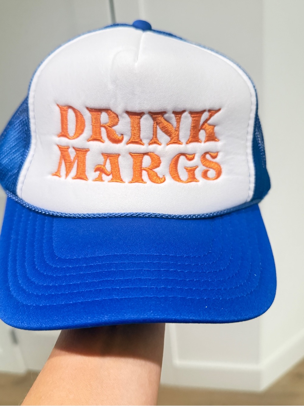 Blue & White 'Drink Margs' Trucker Hat